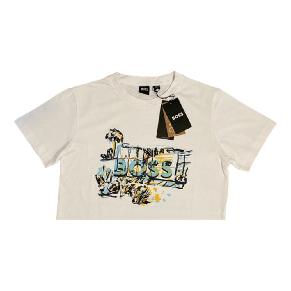 NWT Men's HUGO BOSS Cotton White T-Shirts With Hand-Drawn Artwork Size Medium - Picture 2 of 4